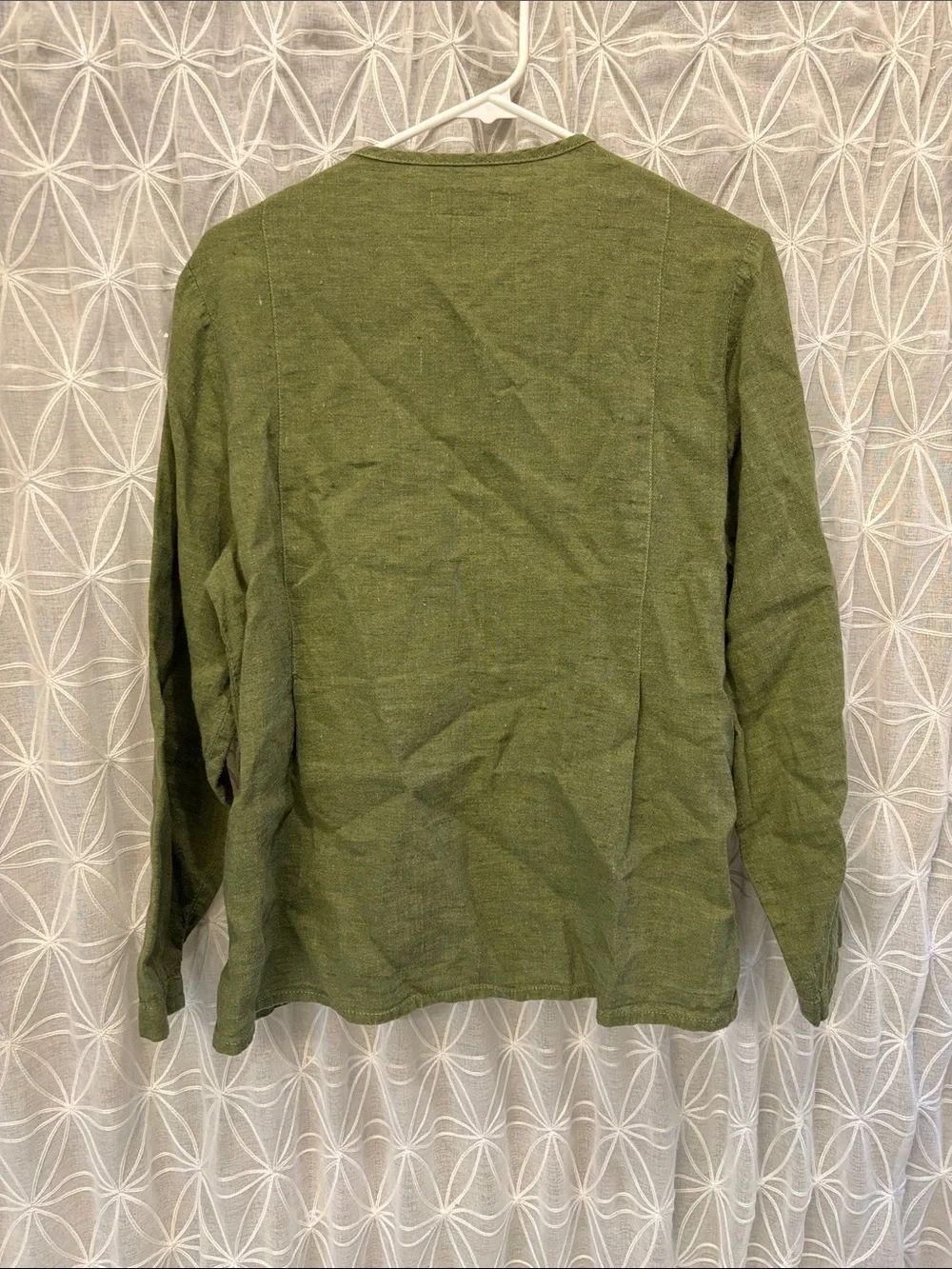 Flax Olive Button-Front Linen Button Down